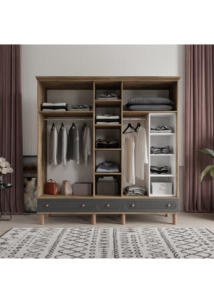 Soho 5 Kapaklı Aynalı Çekmeceli Mdf Gardırop modelleri