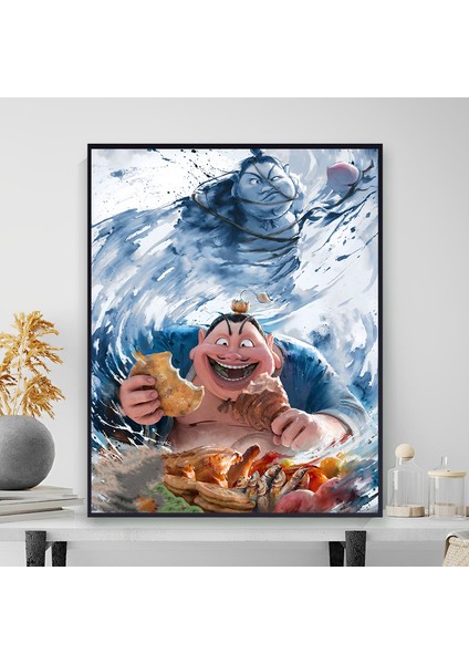 Nezha'nın Sihirli Çocuğu Denizin Peşinde Yağlı Boya Yatak Odası Yağlı Boya Dekoratif Tablo (Yurt Dışından)