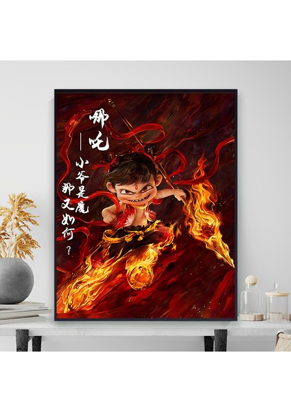 Nezha'nın Sihirli Çocuğu Denizin Peşinde Yağlı Boya Yatak Odası Yağlı Boya Dekoratif Tablo (Yurt Dışından)