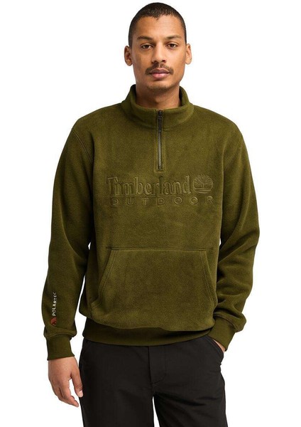 Erkek Yeşil Timberland Lınear Logo 1/4 Zıp Polartec 200 Fleece Yeşil Erkek Sweatshirt