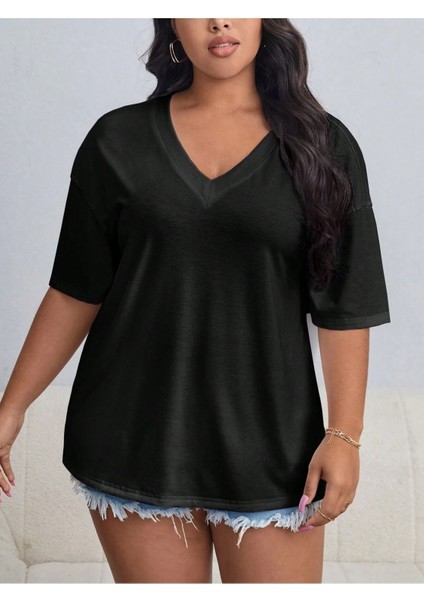 Kadın / Kız V Yaka Düz & Baskılı Siyah / Beyaz Oversize T-Shirt Salaş Boyfirend fiyatları