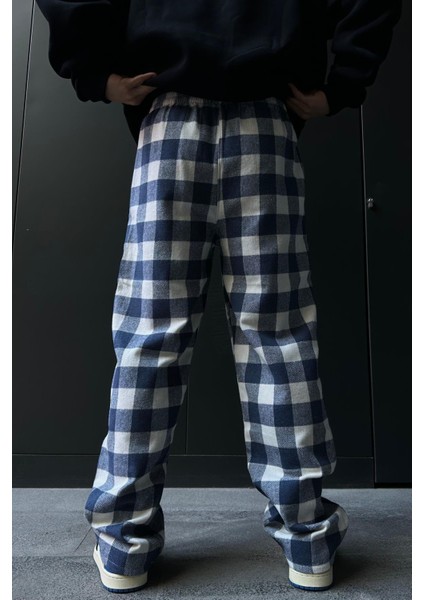 Unisex Oversize Ekose Desen Basic Baggy Eşofman Altı