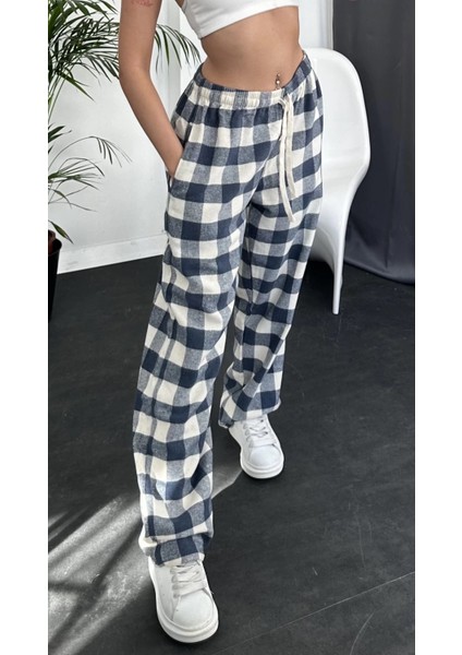 Unisex Oversize Ekose Desen Basic Baggy Eşofman Altı