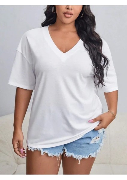 Kadın / Kız V Yaka 2'li Basic Siyah&beyaz Oversize T-Shirt Salaş Boyfirend fırsatları