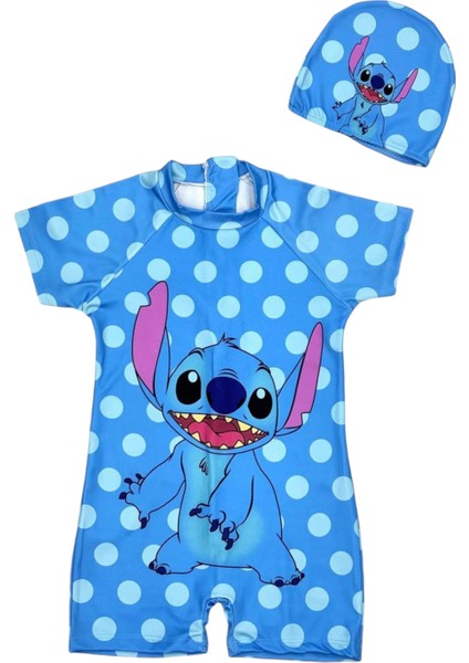 Kız Çocuk Gizli Sırt Fermuarlı Efsane Karakter Baskı Desenli Dalgıç Kumaş Boneli Hipster Mayo Takımı