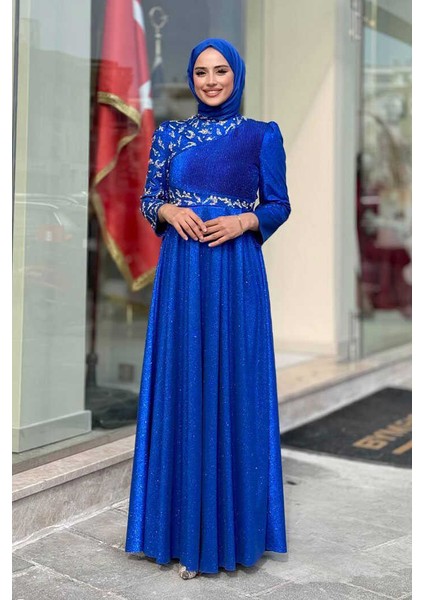 Simli Taş Detaylı Abiye 3934 Saks
