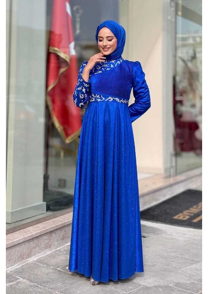 Simli Taş Detaylı Abiye 3934 Saks