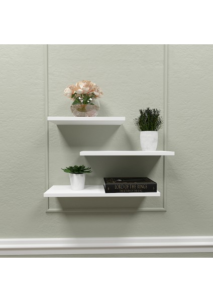 De&se Design Duvar Rafı Kitap Rafı Süs Rafı 3'lü (50-40- 30 Cm) Duvar Rafı Parlak Beyaz Mdflam