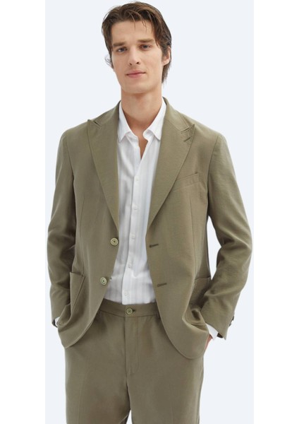 Haki Düz Comfort Fit Takım Elbise