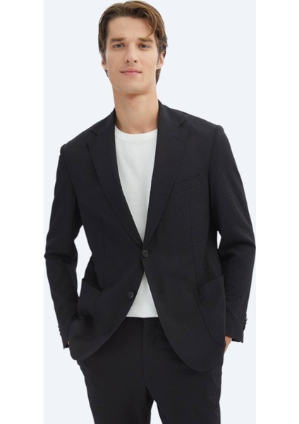 Siyah Desenli Modern Fit Takım Elbise