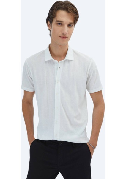 Beyaz Desenli Regular Fit Casual Gömlek