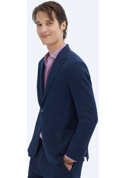 Lacivert Düz Modern Fit %100 Keten Takım Elbise modelleri