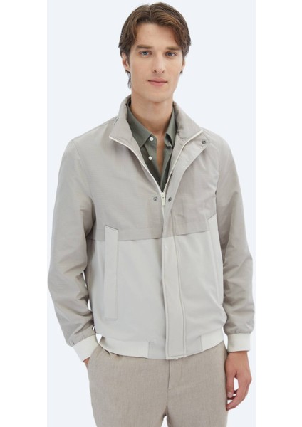 Bej Regular Fit Gizli Kapüşon Casual Dokuma Mont