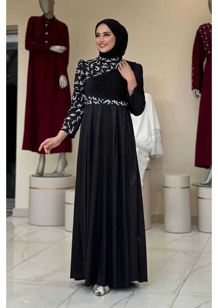 Simli Taş Detaylı Abiye 3934 Siyah