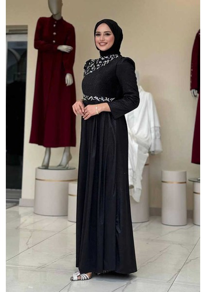 Simli Taş Detaylı Abiye 3934 Siyah modelleri