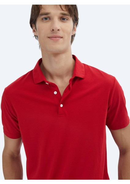 Kırmızı Düz Polo Yaka %100 Pamuk T-Shirt