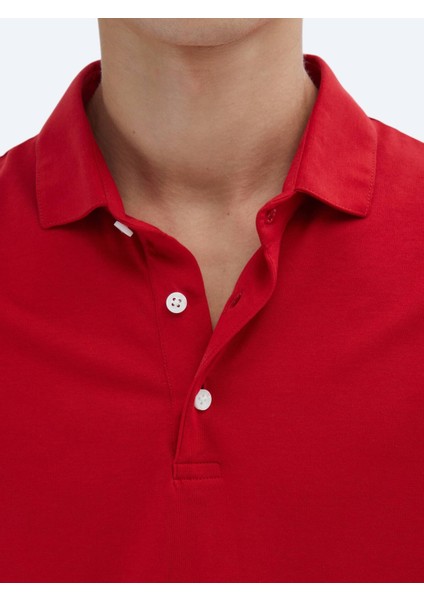 Kırmızı Düz Polo Yaka %100 Pamuk T-Shirt