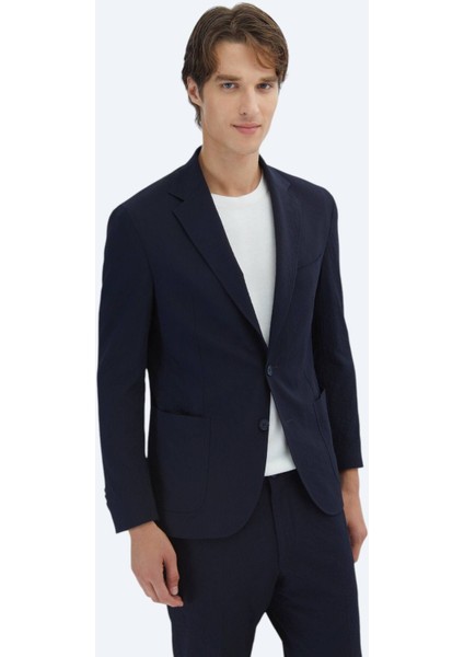 Lacivert Desenli Modern Fit Takım Elbise