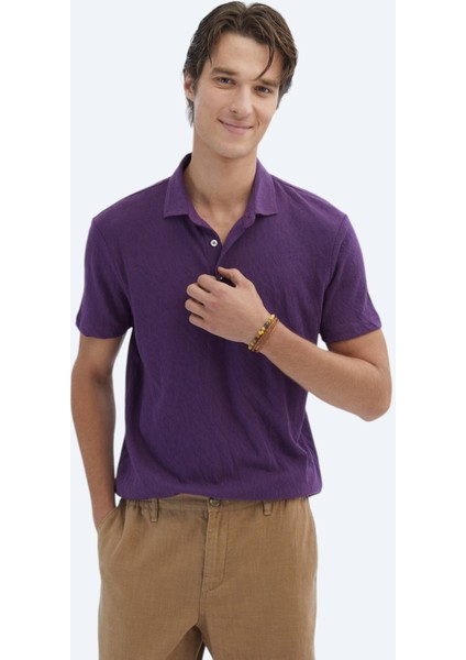 Mor Düz Polo Yaka Pamuk Karışımlı T-Shirt modelleri