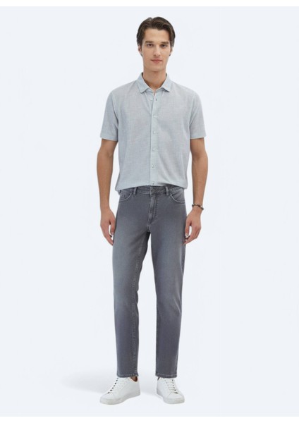 Gri Slim Fit Denim Pamuk Karışımlı Pantolon