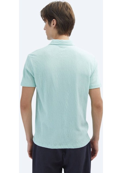 Su Yeşili Düz Polo Yaka Pamuk Karışımlı T-Shirt