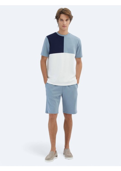 Mavi Düz Bisiklet Yaka T-Shirt