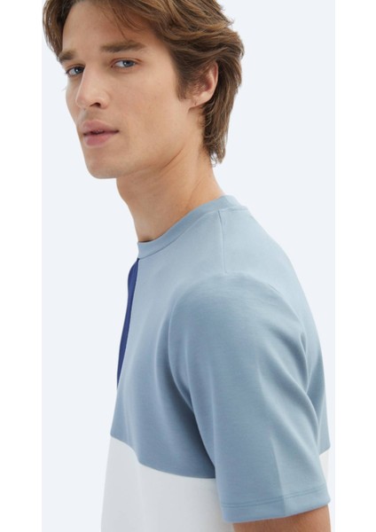 Mavi Düz Bisiklet Yaka T-Shirt