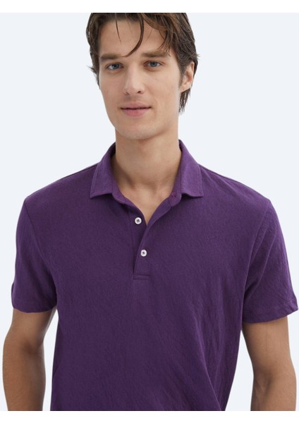 Mor Düz Polo Yaka Pamuk Karışımlı T-Shirt fırsatları