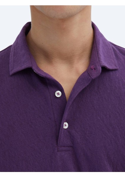 Mor Düz Polo Yaka Pamuk Karışımlı T-Shirt indirimleri