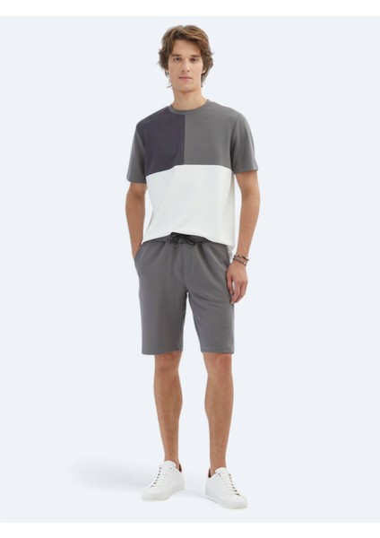 Gri Düz Bisiklet Yaka T-Shirt