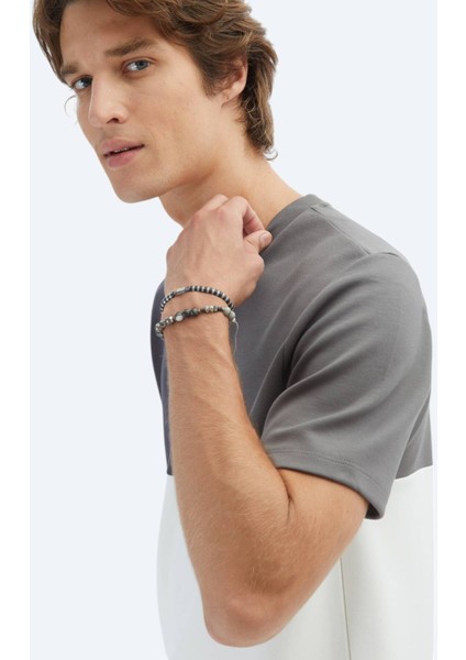 Gri Düz Bisiklet Yaka T-Shirt