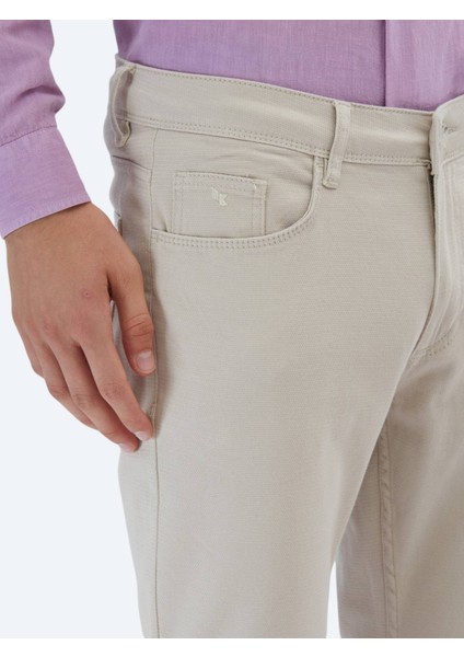 Bej Düz Dokuma Slim Fit Casual Pamuk Karışımlı Pantolon