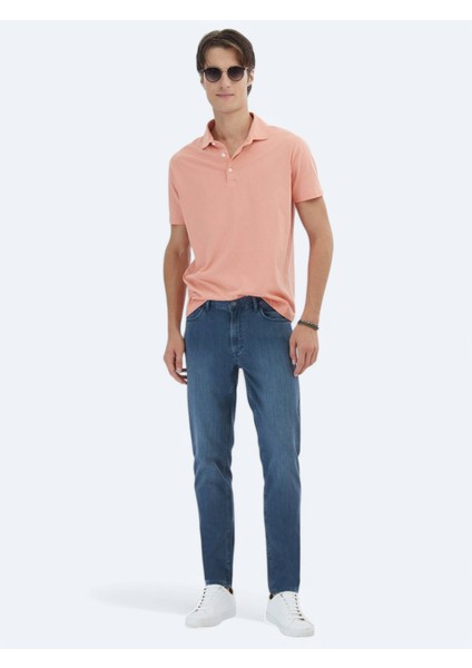 Koyu Petrol Slim Fit Denim Pamuk Karışımlı Pantolon