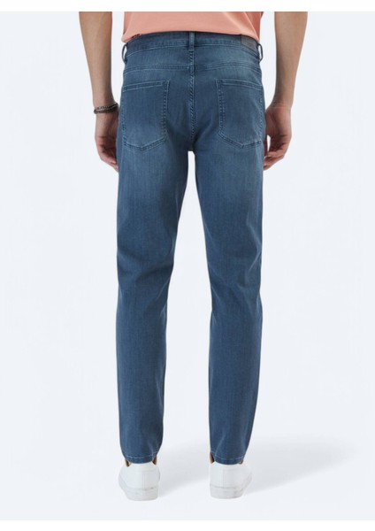 Koyu Petrol Slim Fit Denim Pamuk Karışımlı Pantolon