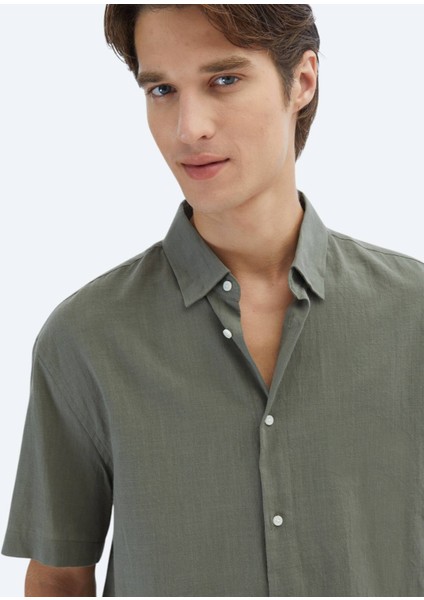 Haki Oversize Fit Dokuma Casual %100 Pamuk Gömlek modelleri