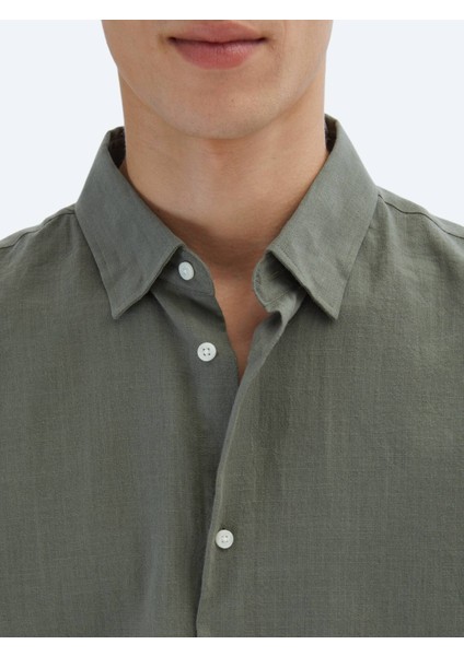 Haki Oversize Fit Dokuma Casual %100 Pamuk Gömlek fırsatları