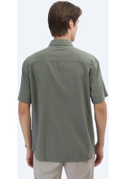 Haki Oversize Fit Dokuma Casual %100 Pamuk Gömlek indirimleri