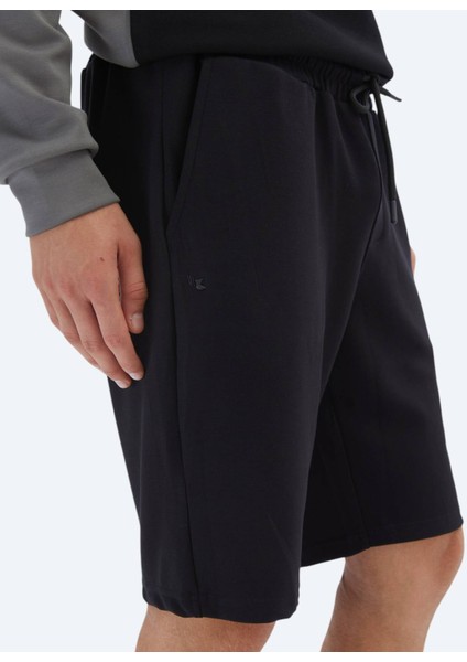 Siyah Düz Örme Jogging Fit Spor Bermuda