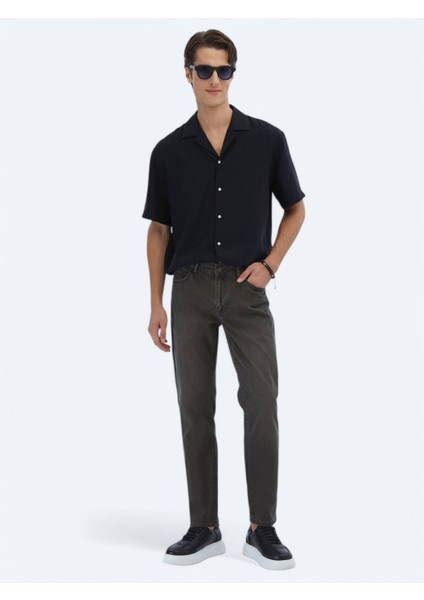 Kahverengi Slim Fit Denim Pamuk Karışımlı Pantolon