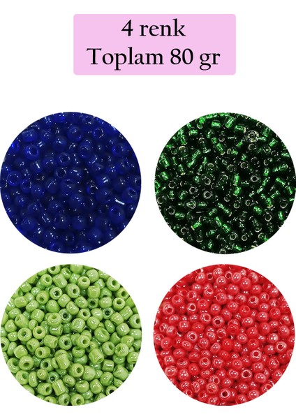 Dökme Cam Kum Boncuk (11/0) 2 mm - 4 Renk - Toplam 80 Gram - BNC399