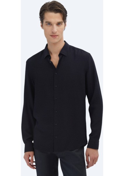 Siyah Regular Fit Dokuma Klasik Gömlek modelleri