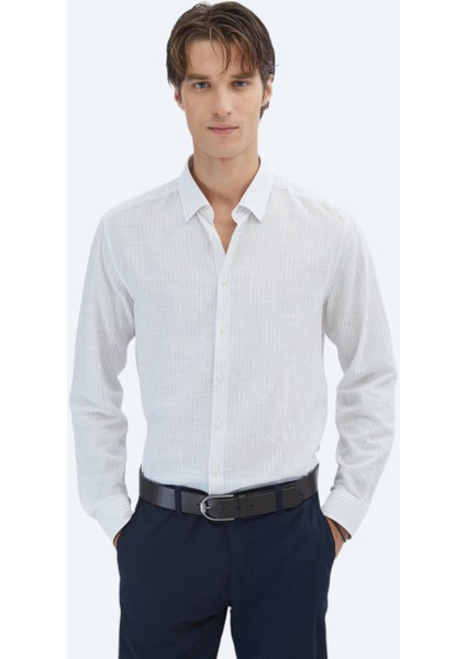 Mavi Çizgili Regular Fit Dokuma Casual Pamuk Gömlek