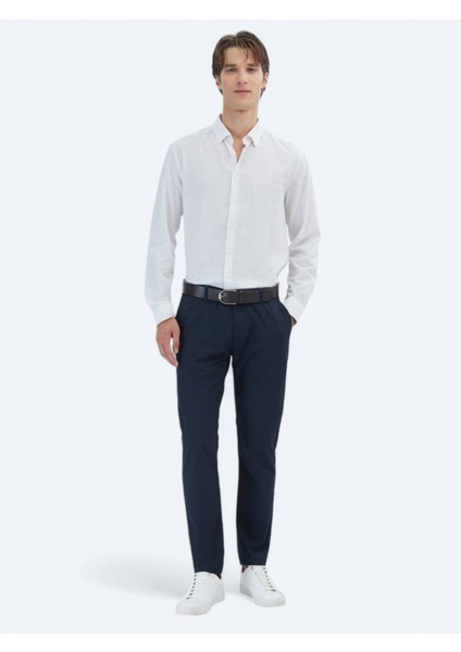 Mavi Çizgili Regular Fit Dokuma Casual Pamuk Gömlek