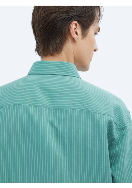 Nil Yeşili Oversize Fit Dokuma Casual Gömlek indirimleri