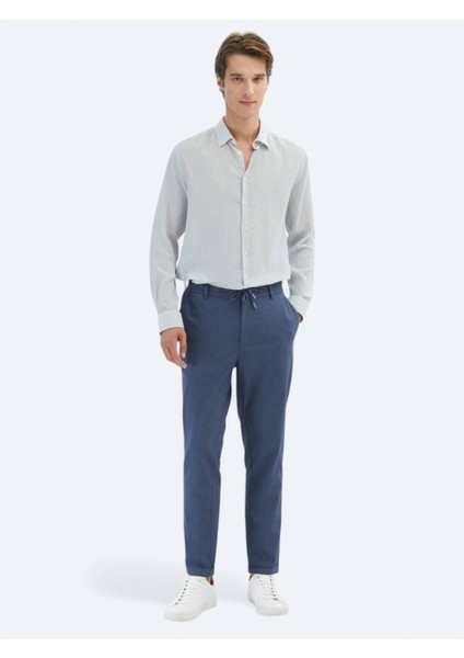 Mavi Çizgili Regular Fit Dokuma Casual Pamuk Karışımlı Gömlek fiyatları