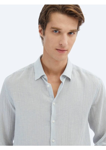Mavi Çizgili Regular Fit Dokuma Casual Pamuk Karışımlı Gömlek modelleri
