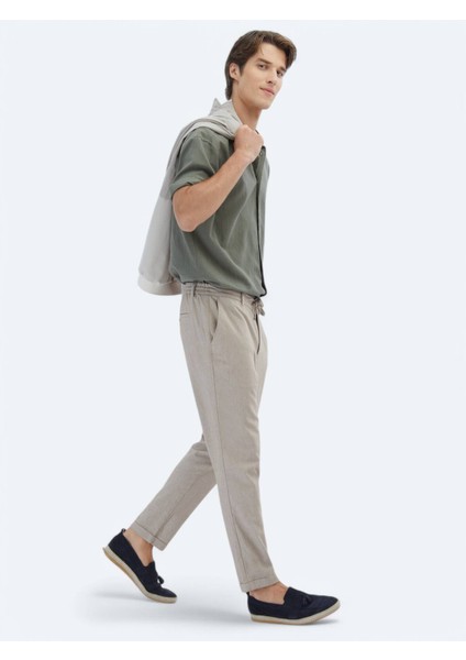 Haki Düz Dokuma Jogging Fit Casual Pamuk Karışımlı Pantolon