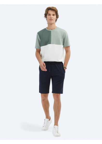 Lacivert Düz Örme Jogging Fit Spor Bermuda