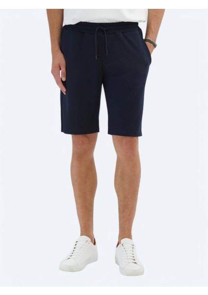 Lacivert Düz Örme Jogging Fit Spor Bermuda