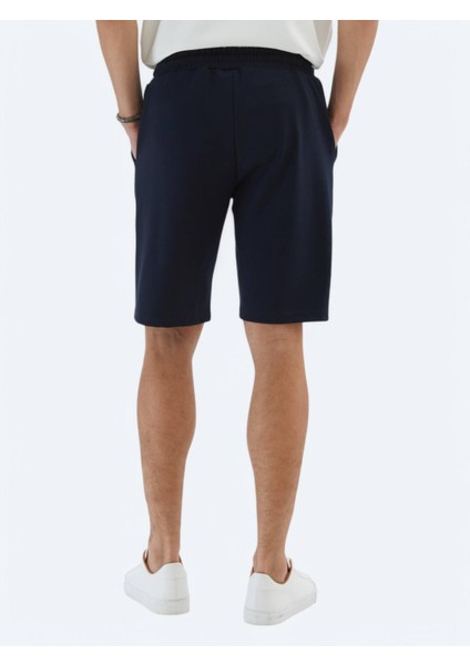 Lacivert Düz Örme Jogging Fit Spor Bermuda